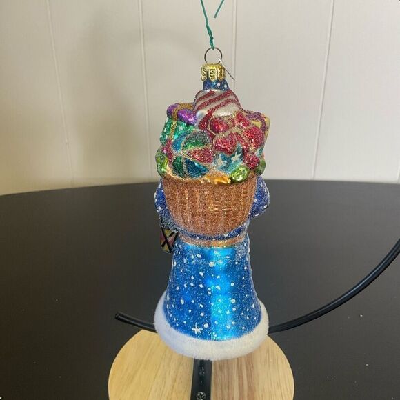 KSA Old World Glistening Santa Claus Toys Hanging Ornament Glass Blue 6" Tall - Picture 7 of 9